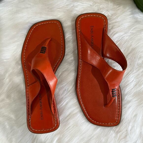 NEW Enzo Angiolini Leather Square Low Mod Heel Thong Slip On Sandals 5.5 NWOB - Picture 7 of 14
